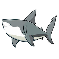 Obraz premium A cartoon shark with a friendly smile swimming in a blue ocean