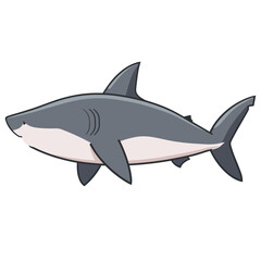 A playful cartoon shark with a toothy grin cruising underwater