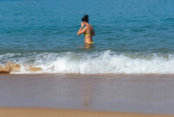Happy women on the beach.Travel and lifestyle Concept. Happy People enjoy and chill vacation