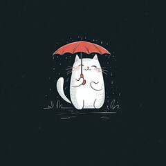  a white cat holding a vibrant red umbrella