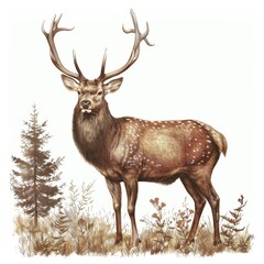 Fototapeta premium Regal stag standing proud in a forest clearing 
