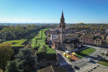 Aerial view of Pizzighettone, a picturesque small town in Lombardy region, Italy