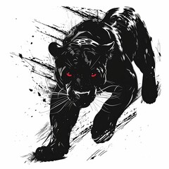 Sleek black panther prowling through the night vectro white background