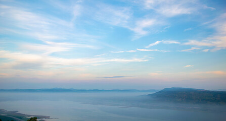 Nature, sky, mountain view and beautiful fog.