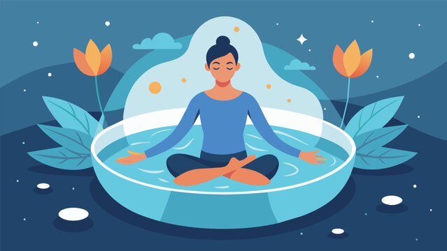 Inside the float tank time seems to stand still as a person surrenders to the present moment letting go of all worries and stress. It is a space where one can find inner peace and. Vector illustration
