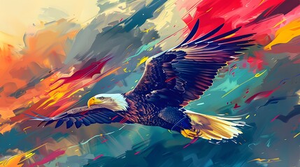 American focus eagle minimal American flag watercolor