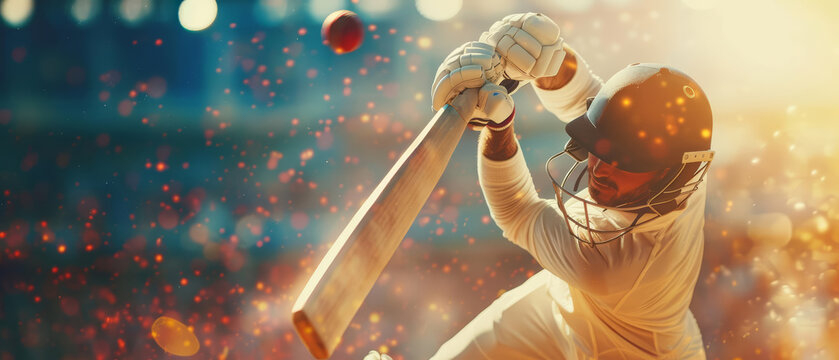 A cricket batsman strikes the ball