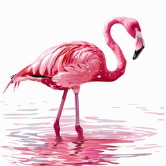 Elegant flamingo wading in shallow water vector 