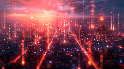 Obraz premium Radiant Metropolis:Futuristic Cityscape of Connectivity,Data,and Innovation