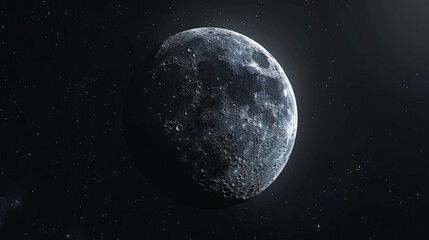 close-up of the full moon lunar on a dark background in the night sky with a starry backdrop 