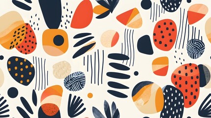 Minimal Bohemian Style Seamless Pattern with Geometric Shapes and Grungy Textures