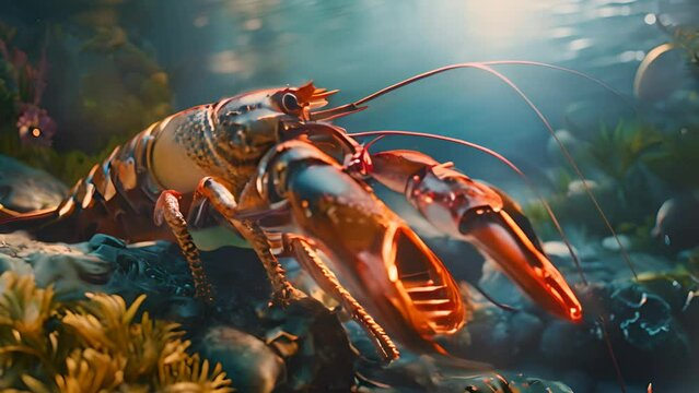 Lobster in Vibrant Underwater Habitat with Ai generated.
