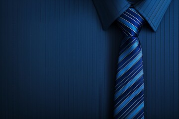 Blue background with subtle stripes, featuring a single necktie, space for text 