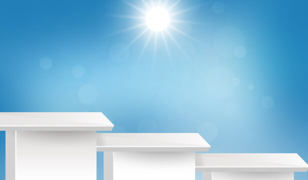 Sunshine day scene with three tire shelves for products display background