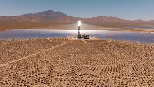Aerial view of Ivanpah concentrated solar thermal plant in the Mojave Desert