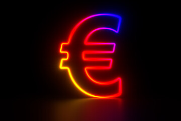 neon symbol euro on dark background. 3d illustration