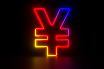 Obraz premium neon symbol Yen on dark background. 3d illustration