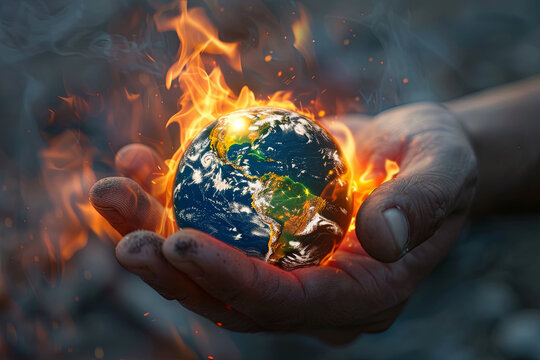 Hand holding melting Earth, highlighting environmental concerns