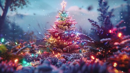 Fototapeta premium Thanksgiving Weekend depicts a Christmas tree outdoors with decorations