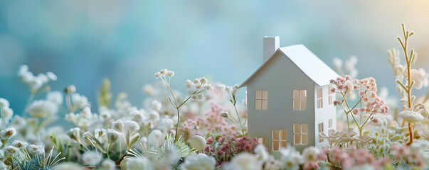 A dreamy scene of an environmentally responsible home made of paper