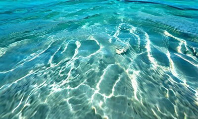 Fototapeta premium Shallow sea translucent turquoise waters reveal the sandy bottom, Ai Generated