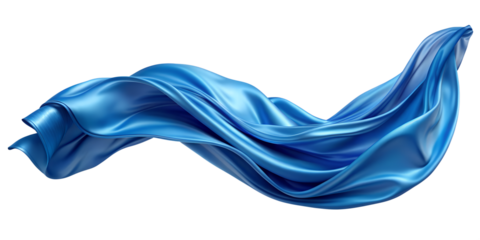 Flying Blue Silk Fabric Isolated on Transparent Background