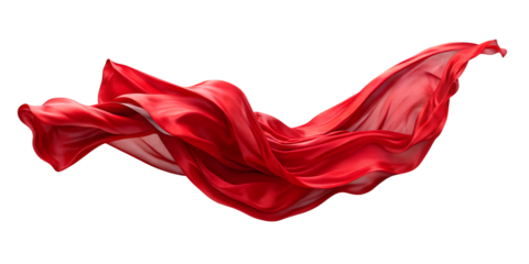 Flying Red Silk Fabric Isolated on Transparent Background