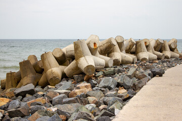 Breakwater At A Beach In Phan Thiet City, Vietnam