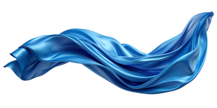 Flying Blue Silk Fabric Isolated on Transparent Background