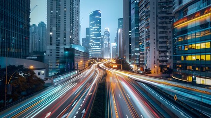 Obraz premium Futuristic Metropolis at Night Showcasing Technological Advancements and Urban Infrastructure