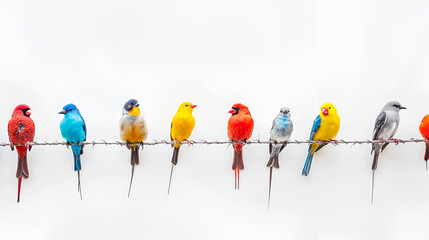 Colorful birds on a wire ,generative ai