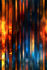 A colorful image of a fire with blue and orange stripes