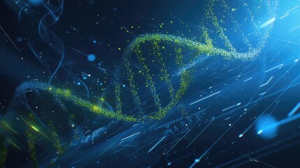 DNA Helix with Glowing Particles, Scientific Abstract Visualization, bright, dynamic, perfect for biotech themes