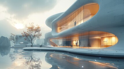 A futuristic education center using virtual reality and AI to enhance learning experiences