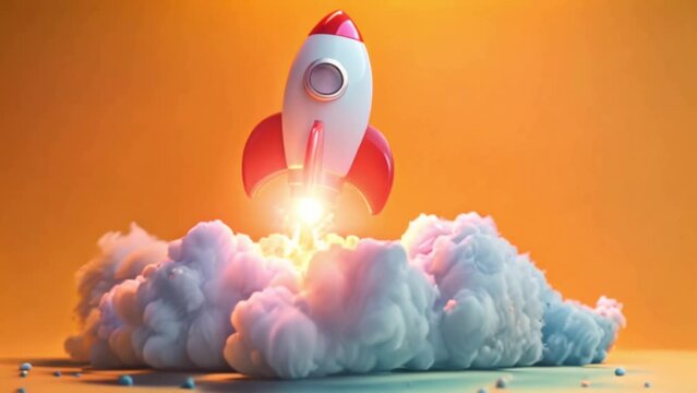 miniature 3d rocket emoji taking off and launching with flames and smoke, stocks and crypto concept Generative AI 