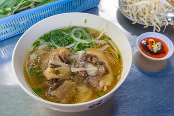 Top view of famous local traditional Vietnamese food - Pho