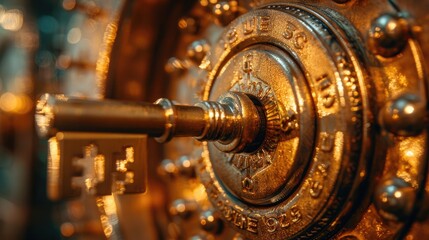 A golden key unlocking a vault door, signifying access to wealth and financial security