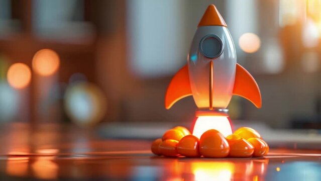3d rocket emoji taking off and launching  with flames and smoke on the desk, investment stocks and crypto concept Generative AI 