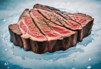 An image of the sirloin drowning in water and the water splashing around the meat