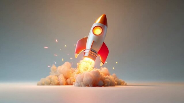 3d rocket emoji taking off and launching with flames and smoke, investment stocks and crypto concept with solid background Generative AI 
