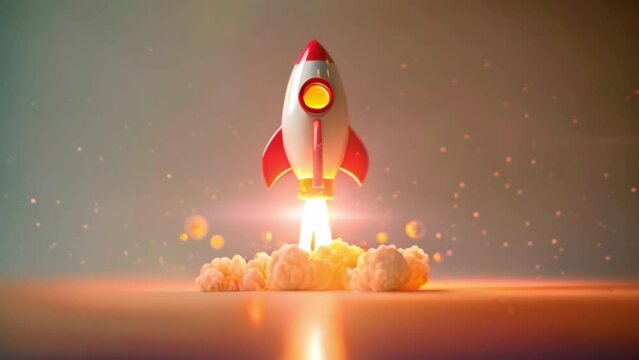 white 3d rocket emoji taking off and launching with flames and smoke, investment stocks and crypto concept Generative AI 