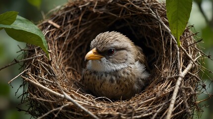Fototapeta premium The bond between a bird and its nest in a single scene ai_generated
