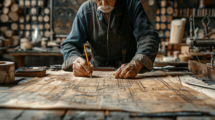 Artistic representation of a person drafting an original design with a notional approach