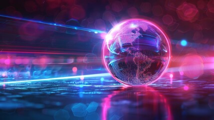 Obraz premium Highly detailed neon spheres with digital background.