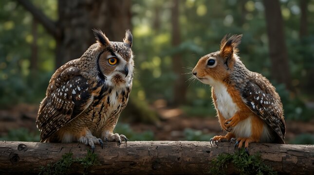 A dialogue between a wise old owl and a curious young squirrel ai_generated