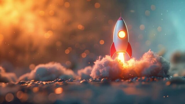 3d rocket emoji taking off and launching with flames and smoke on moon surface Generative AI 