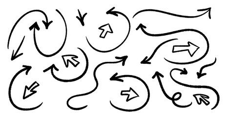 Hand drawn line arrows icons set.