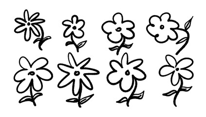 Set of hand drawn florals in line style. Vector Doodle elements for your design.