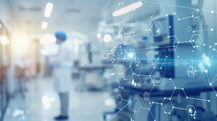 Healthcare network connection on modern virtual interface on hospital background 