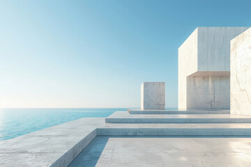 Fototapeta premium Modern buildings by the lake. Empty architectural background. 